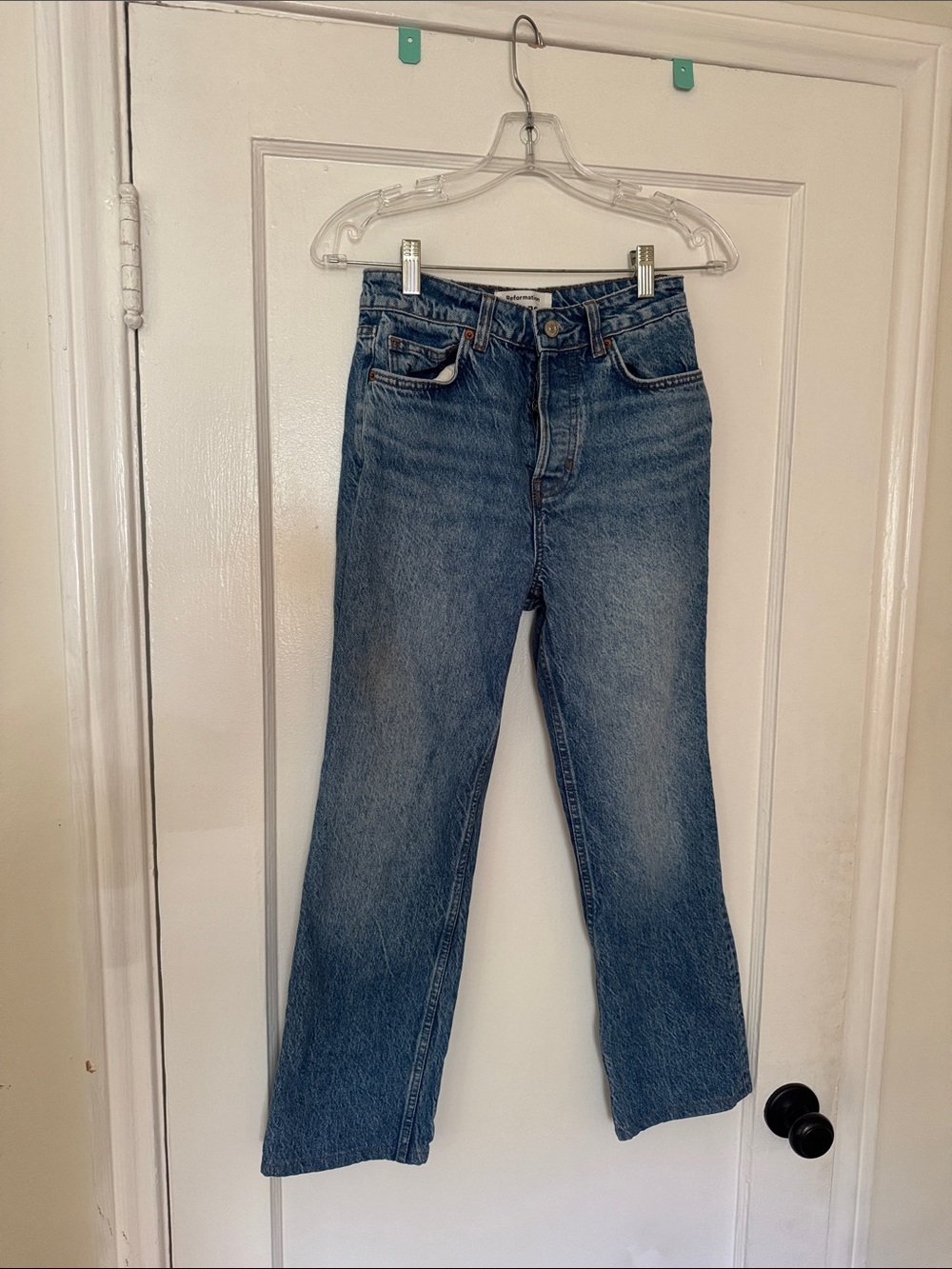 Reformation Cropped Light Blue Midwash Jeans